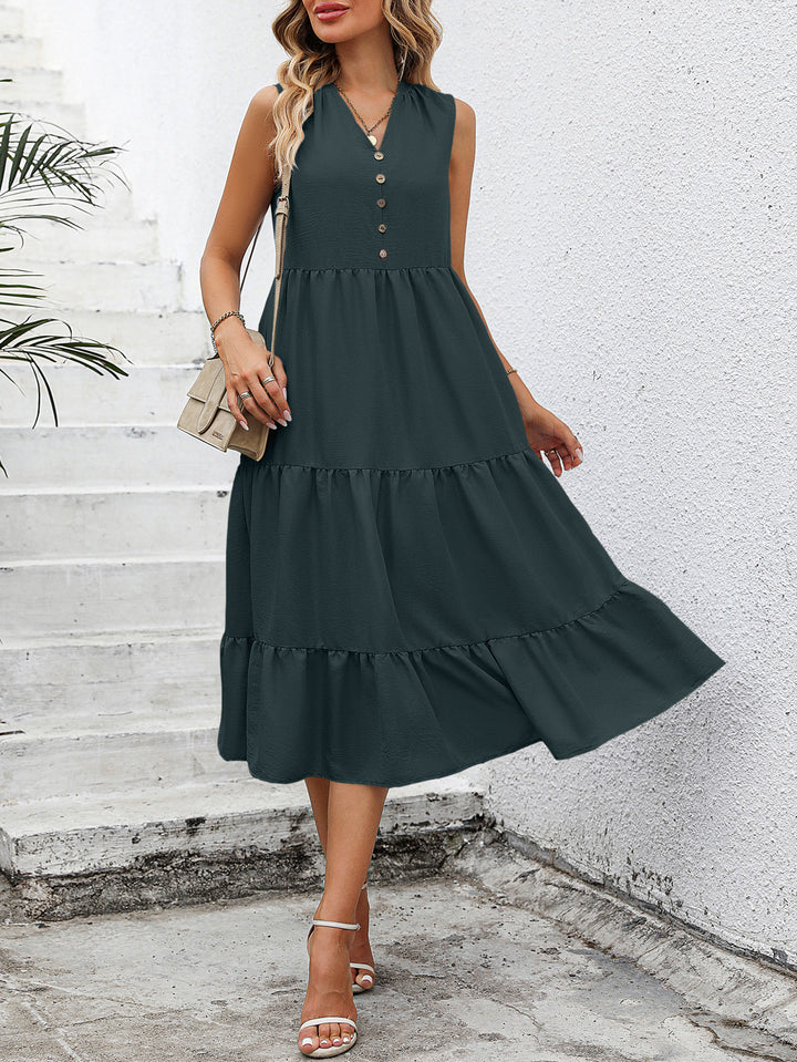 Grey Sleeveless V-Neck Dress