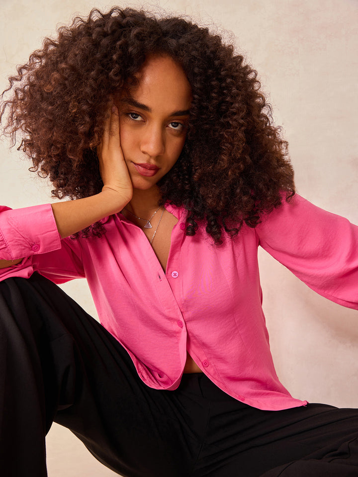 Pink Relaxed Fit Satin Shirt