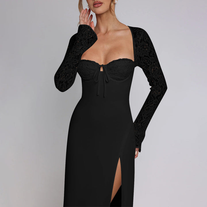 Black Lace Sleeve Off Shoulder Gown