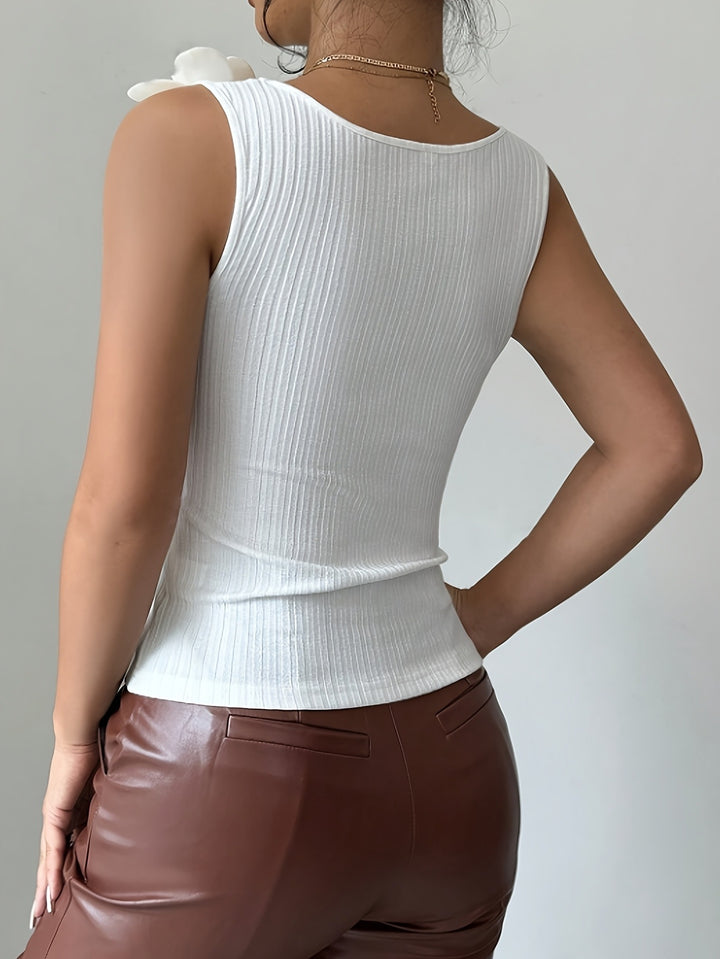 White Floral Embellished Sleeve Fitted Top