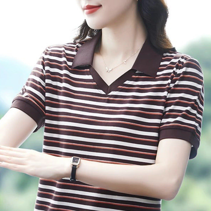 Brown Thin Striped Polo T-Shirt