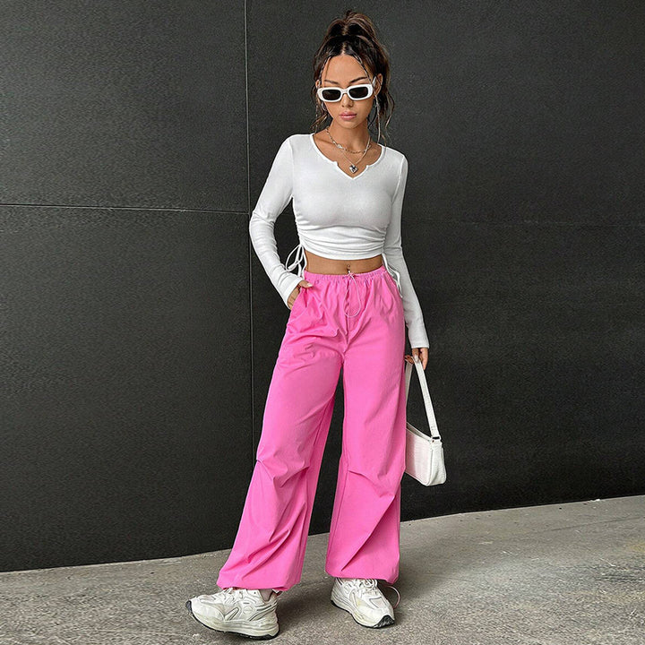 White V Neck Side Ruched Top