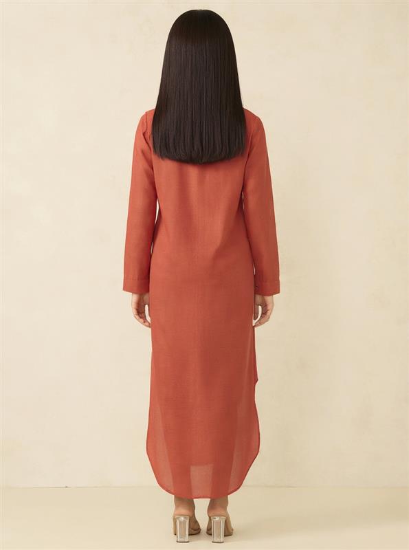 Orange Long Shirt Dress