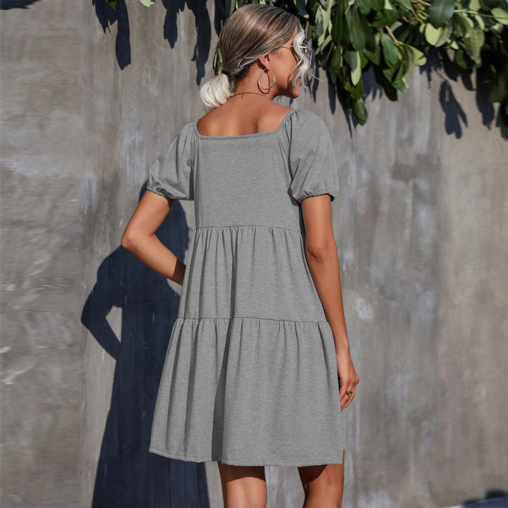 Grey  Short Sleeve Flared Dress
