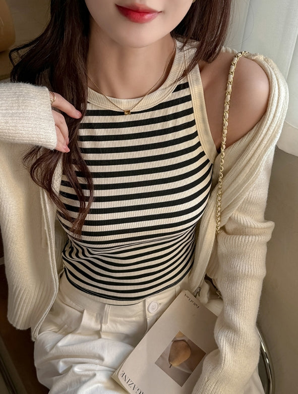 Black Stripe Ribbed Tank Top