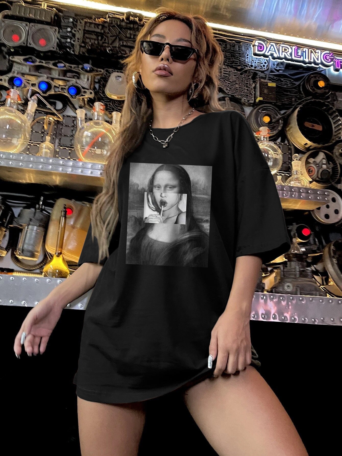 Black Chest Print Graphic Tshirt
