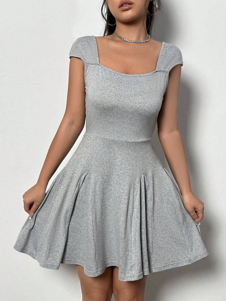 Grey Square Neck Strappy Backless Skater