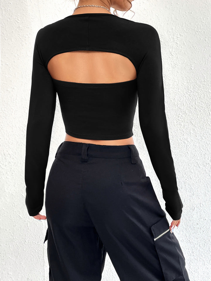 Black Scoop Sweetheart Neckline Fitted Overlay Style Top