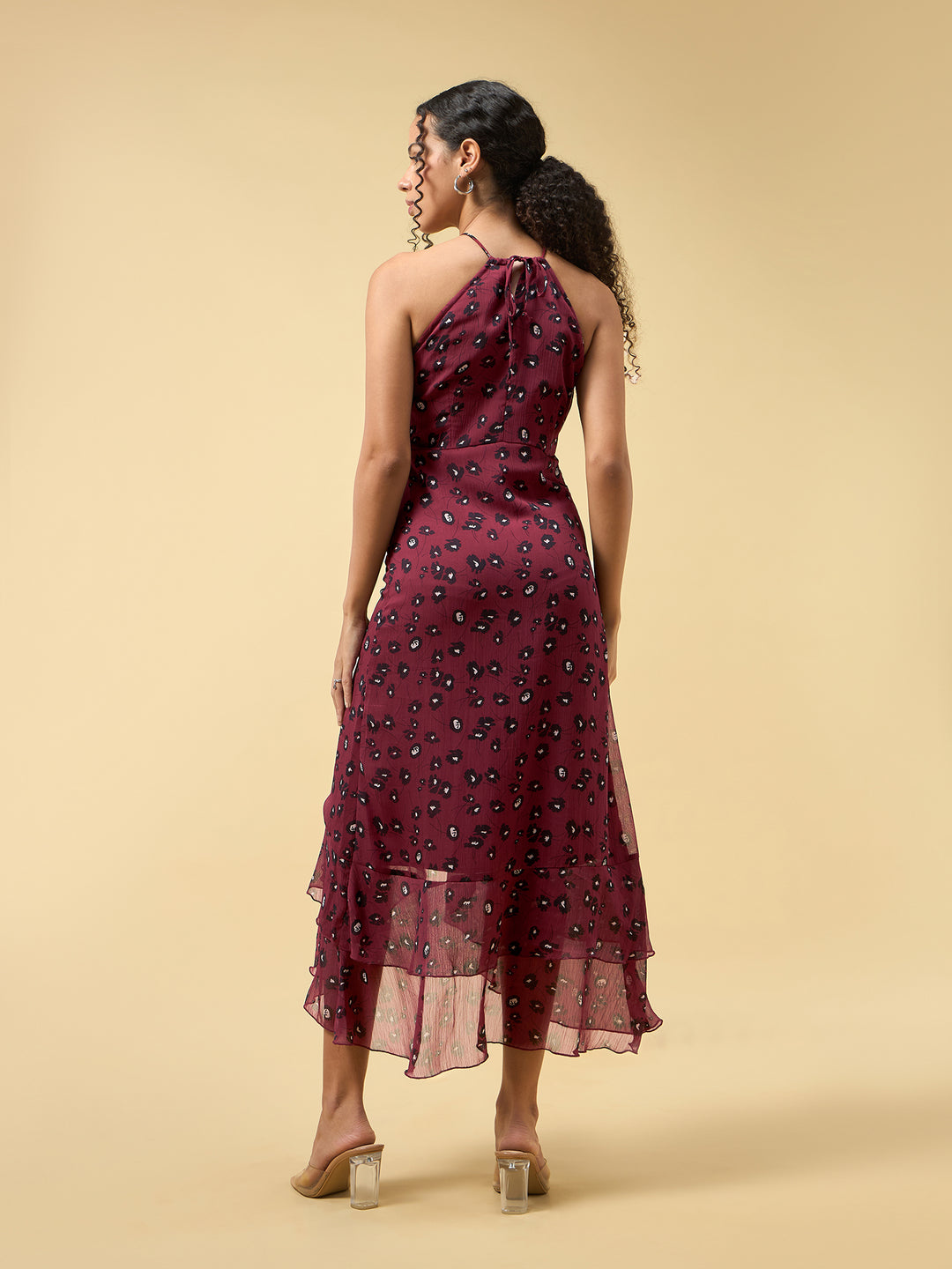 Wine High Slitted Dress