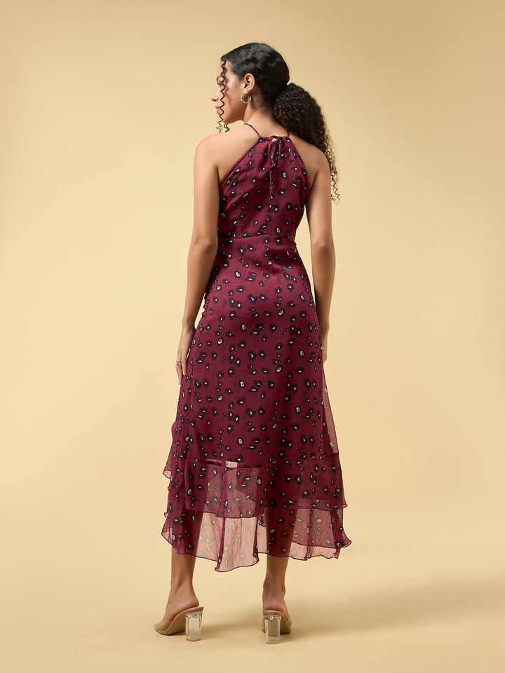 Wine High Slitted Dress