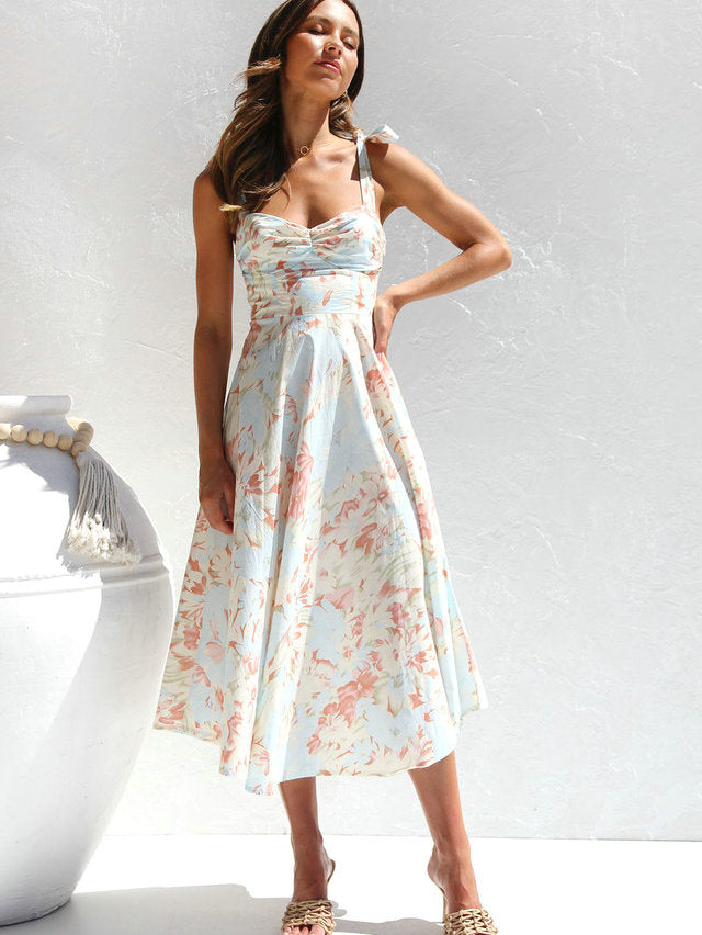 Off-White Printed Bustier Tie Up Straps Dress