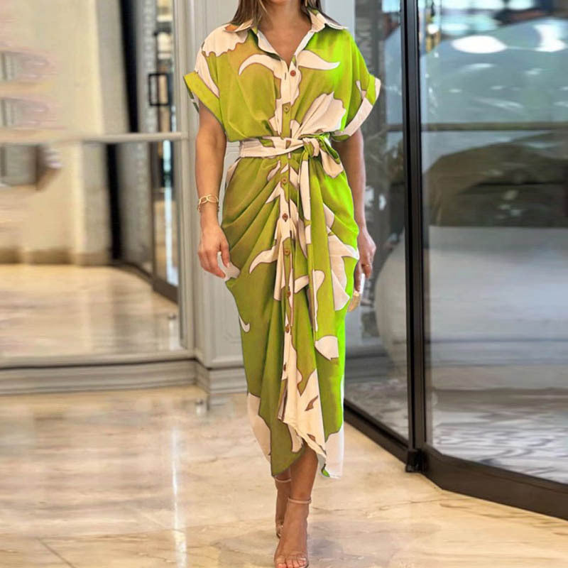 Multi Printed Waist Tie Up Straight Fit Dress