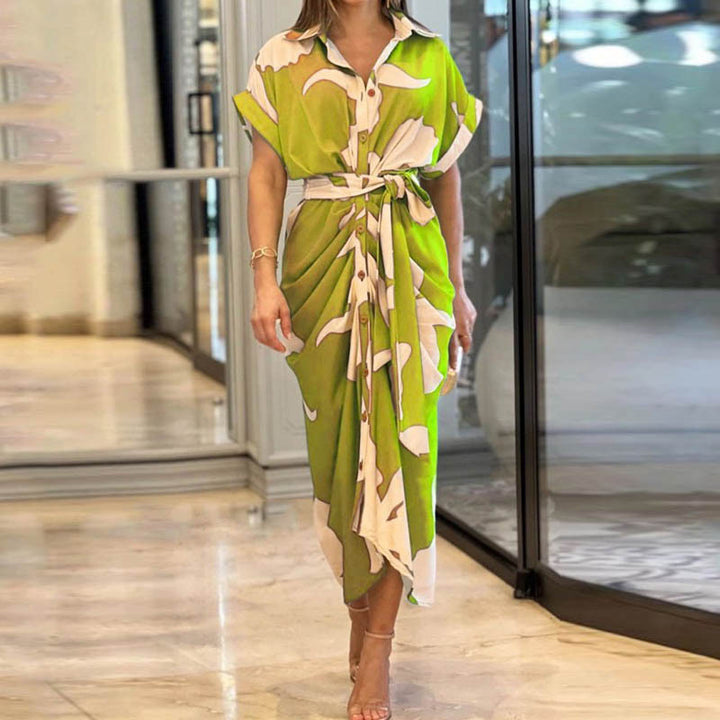 Multi Printed Waist Tie Up Straight Fit Dress