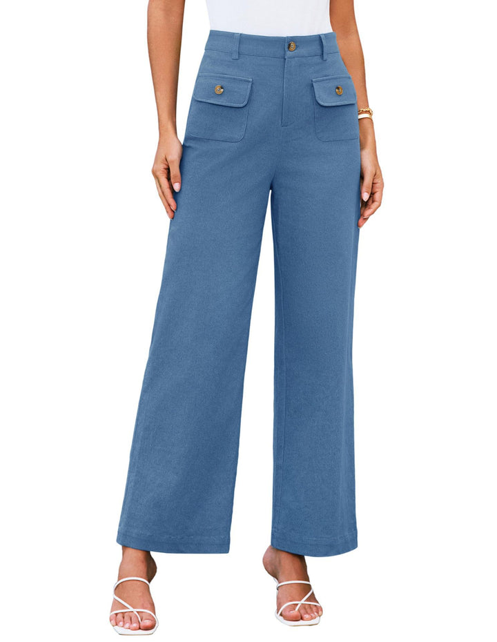 Blue Front Pockets Straight Leg Trouser