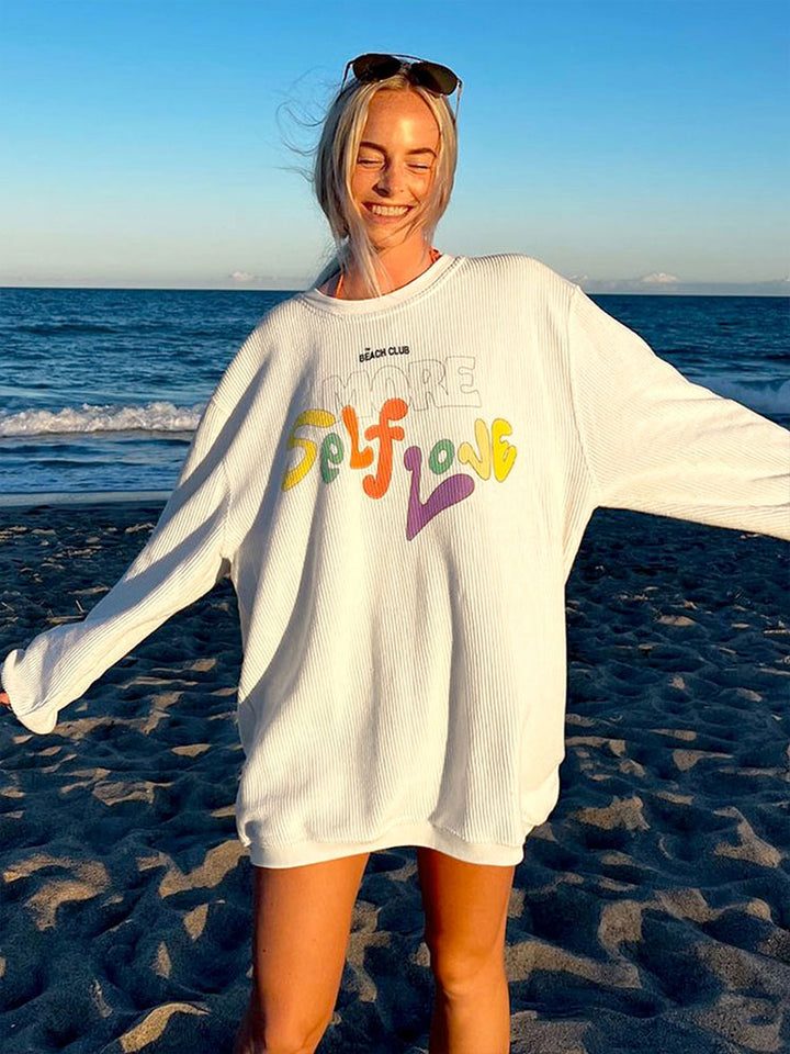 White Grpahic Print Oversized Sweatshirt