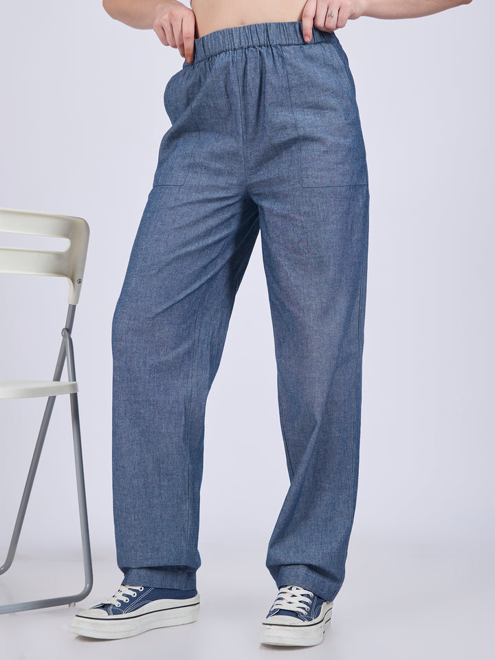 Blue Pleated High Waisted Trousers