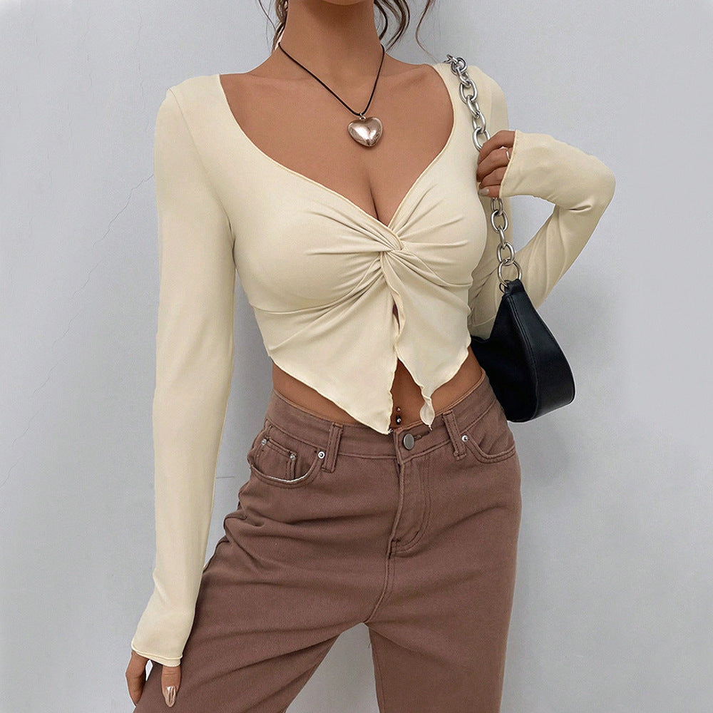 Cream Twisted Front Fitted Top