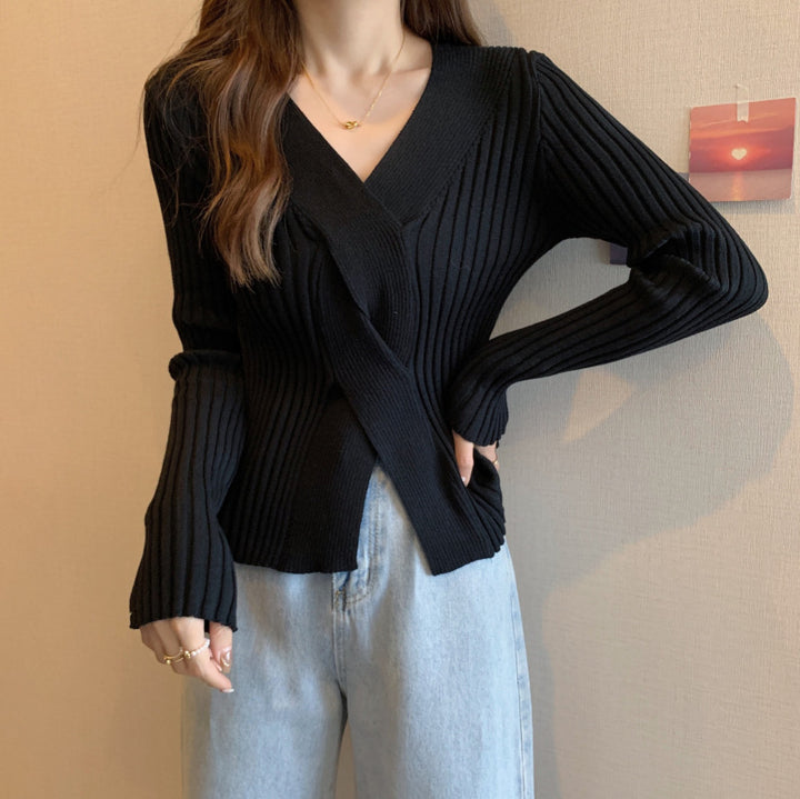 Black Wrapped Plunge Neck Top