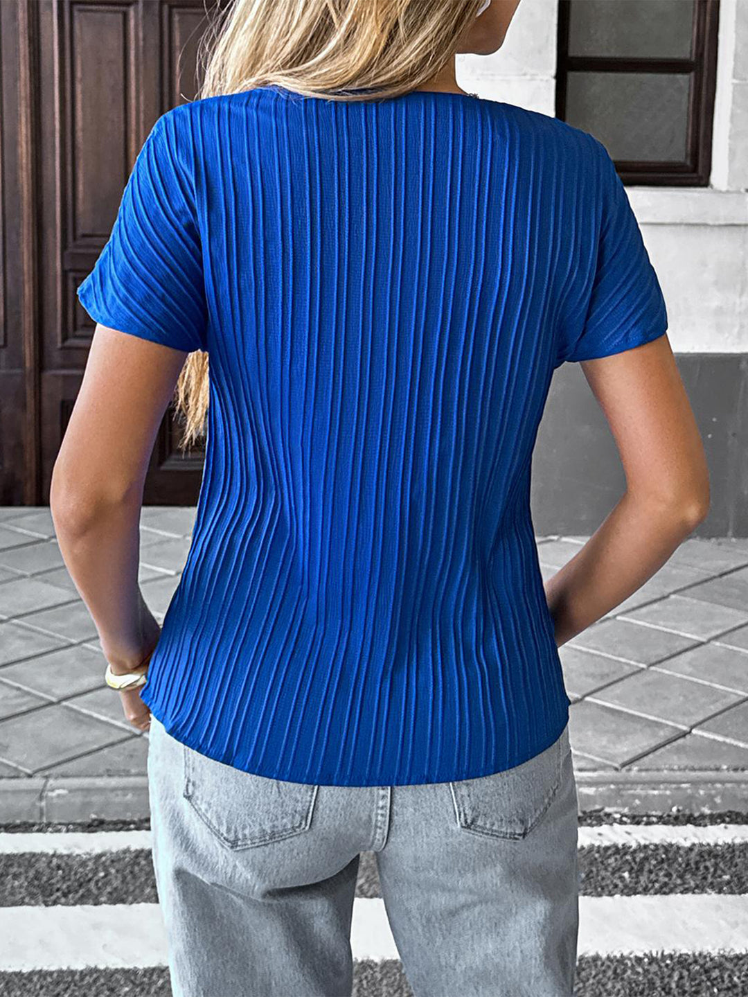 Navy Blue Textured Wide Ribbed Top