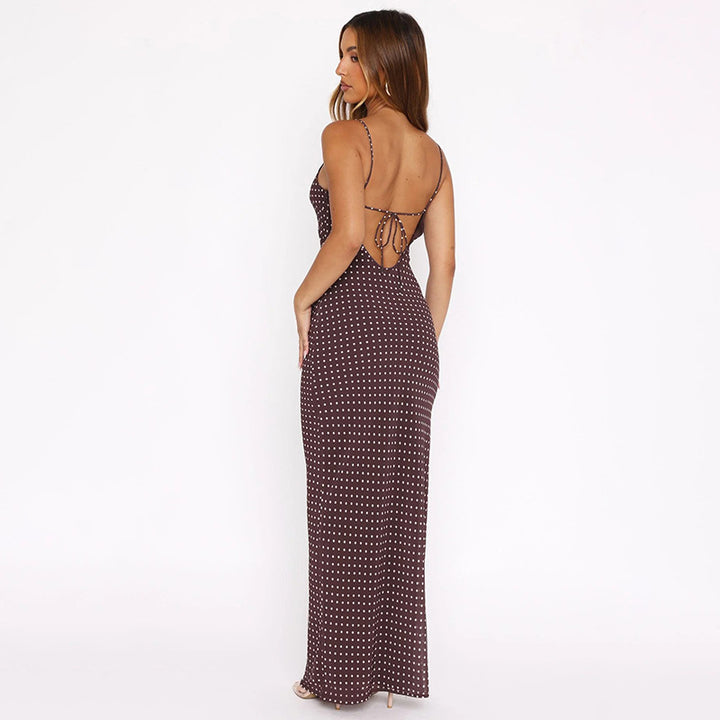 Brown Spaghetti Strap Printed Bodycon Maxi Dress