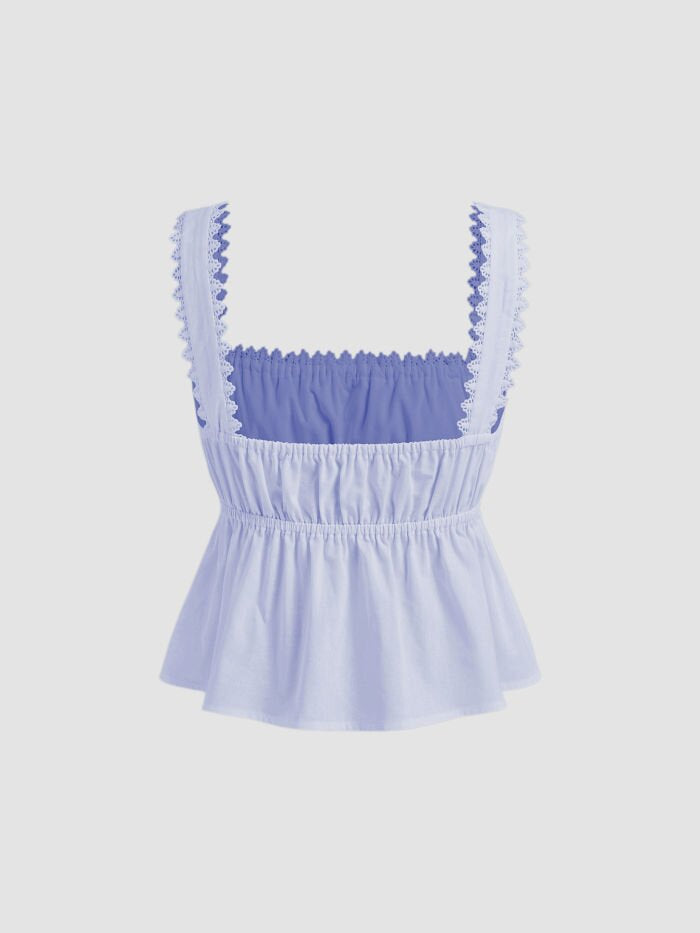 Blue Zig Zag Strap Front Tie Up Top