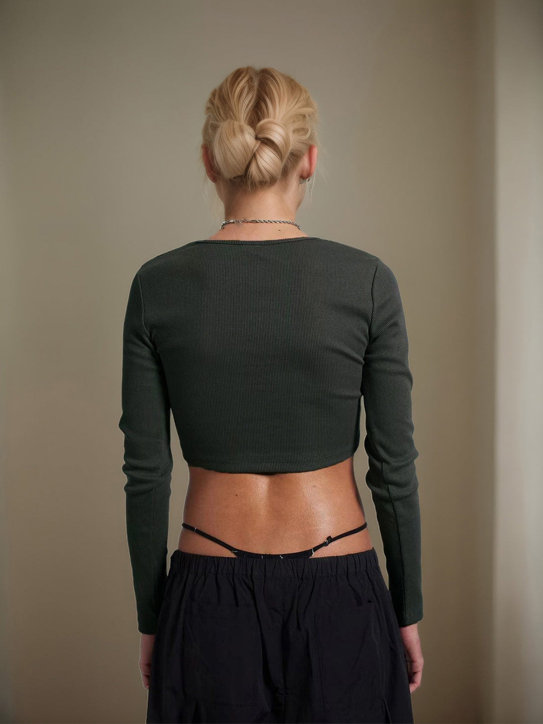 Grey Front Metal Trim Full Sleeve Top