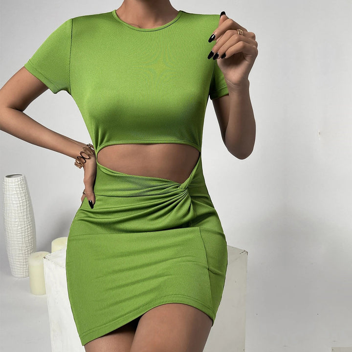 Green Short Sleeve Front Cut-Out Dress