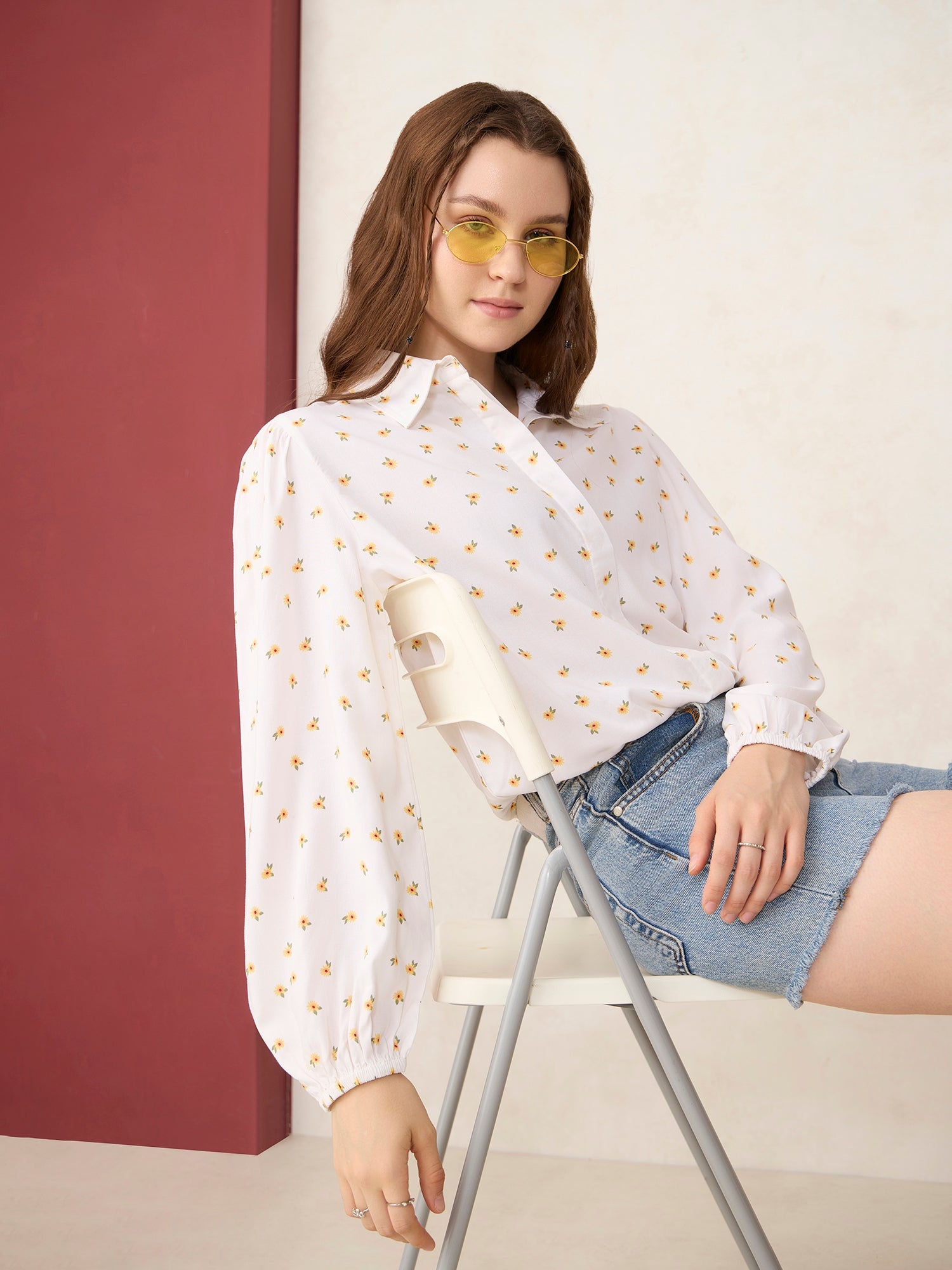 割引価格 Shop White Balloon Sleeve Printed Cropped Shirt - for Women トップス