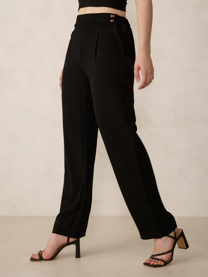Black Waist Button Pull On Pants