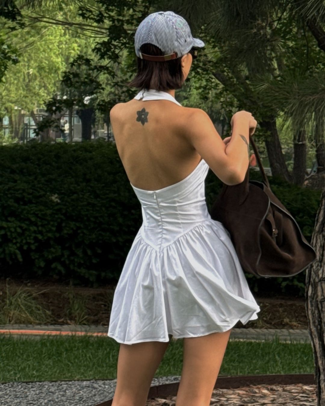 White Halter Neck Balloon Bottom Mini Dress