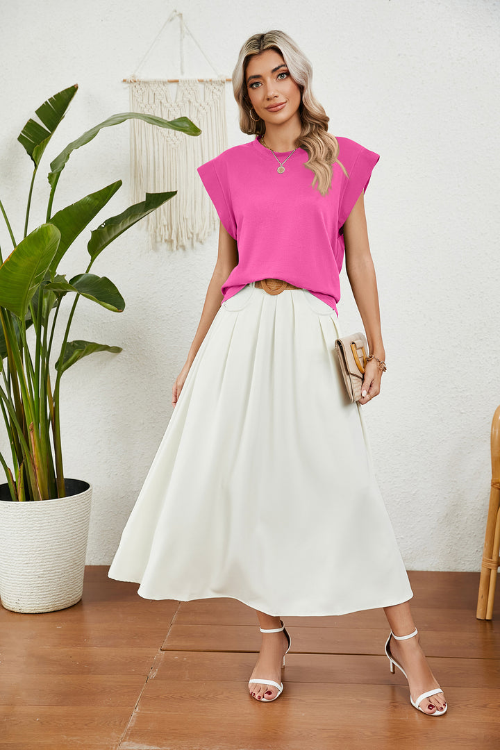 Pink Short Sleeves Round Neck Top