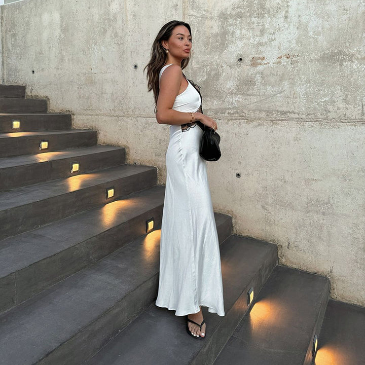 White Lace Insert Front Cut Out Maxi Dress