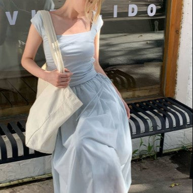 Blue Fit & Flare Maxi Dress
