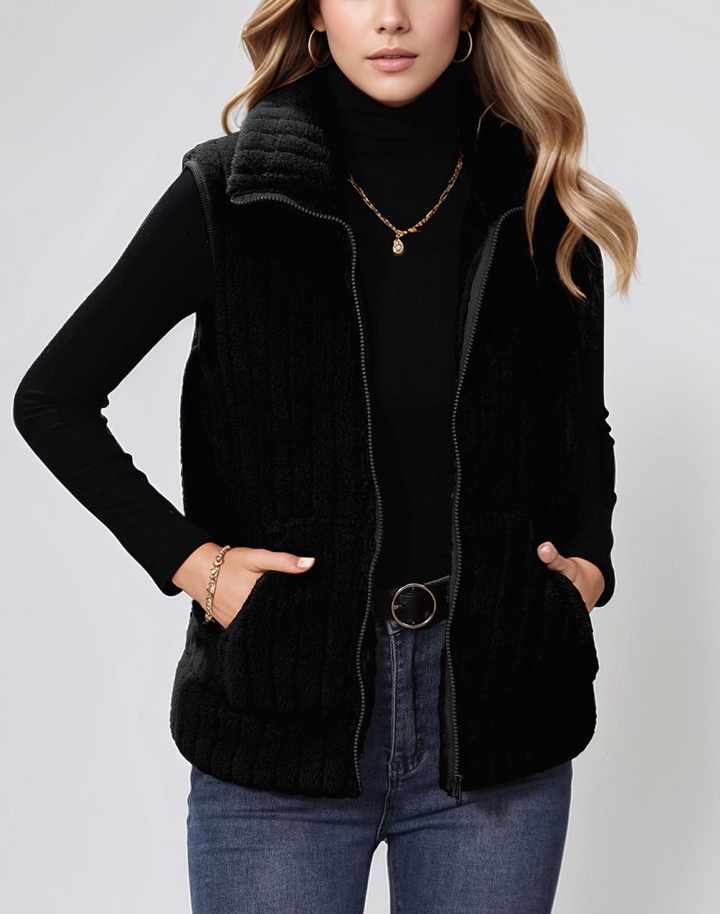 Black Sleeveless Zip Front  Jacket