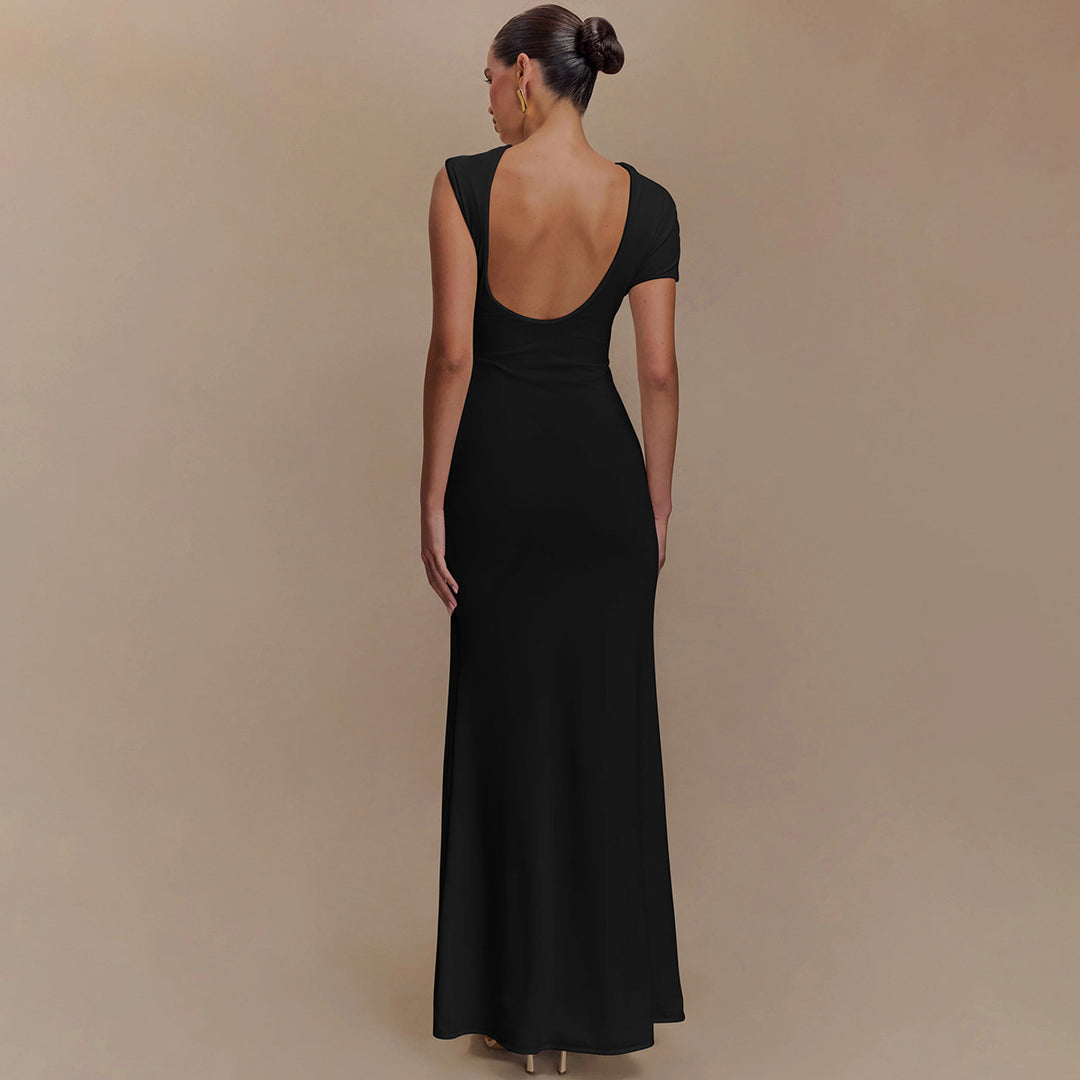 Black Cut-Out Bodycon Maxi Dress  With Buckle