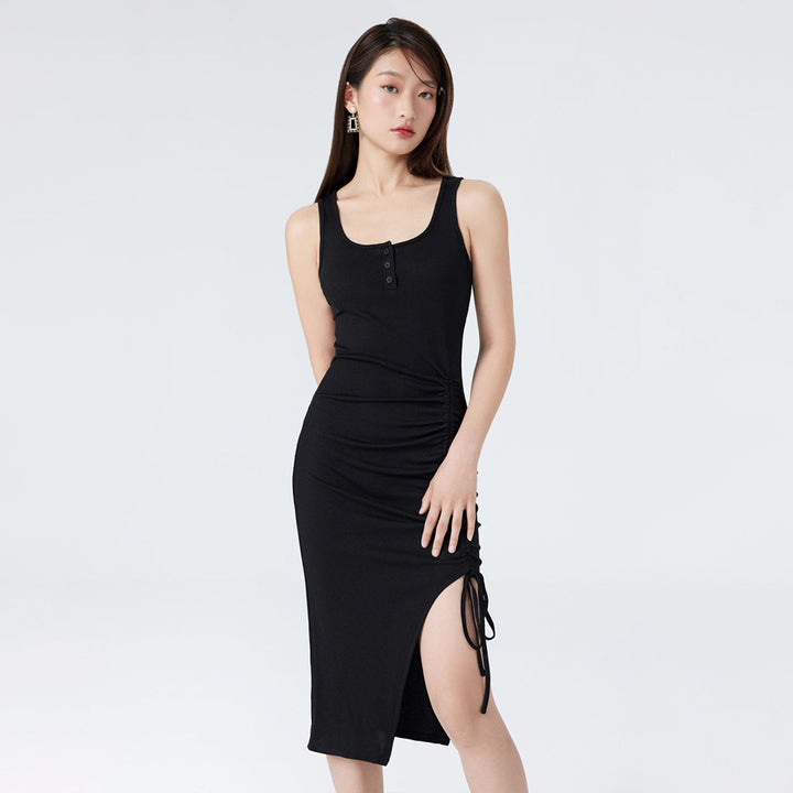 Black Sleeveless Bodycon Slit Dress