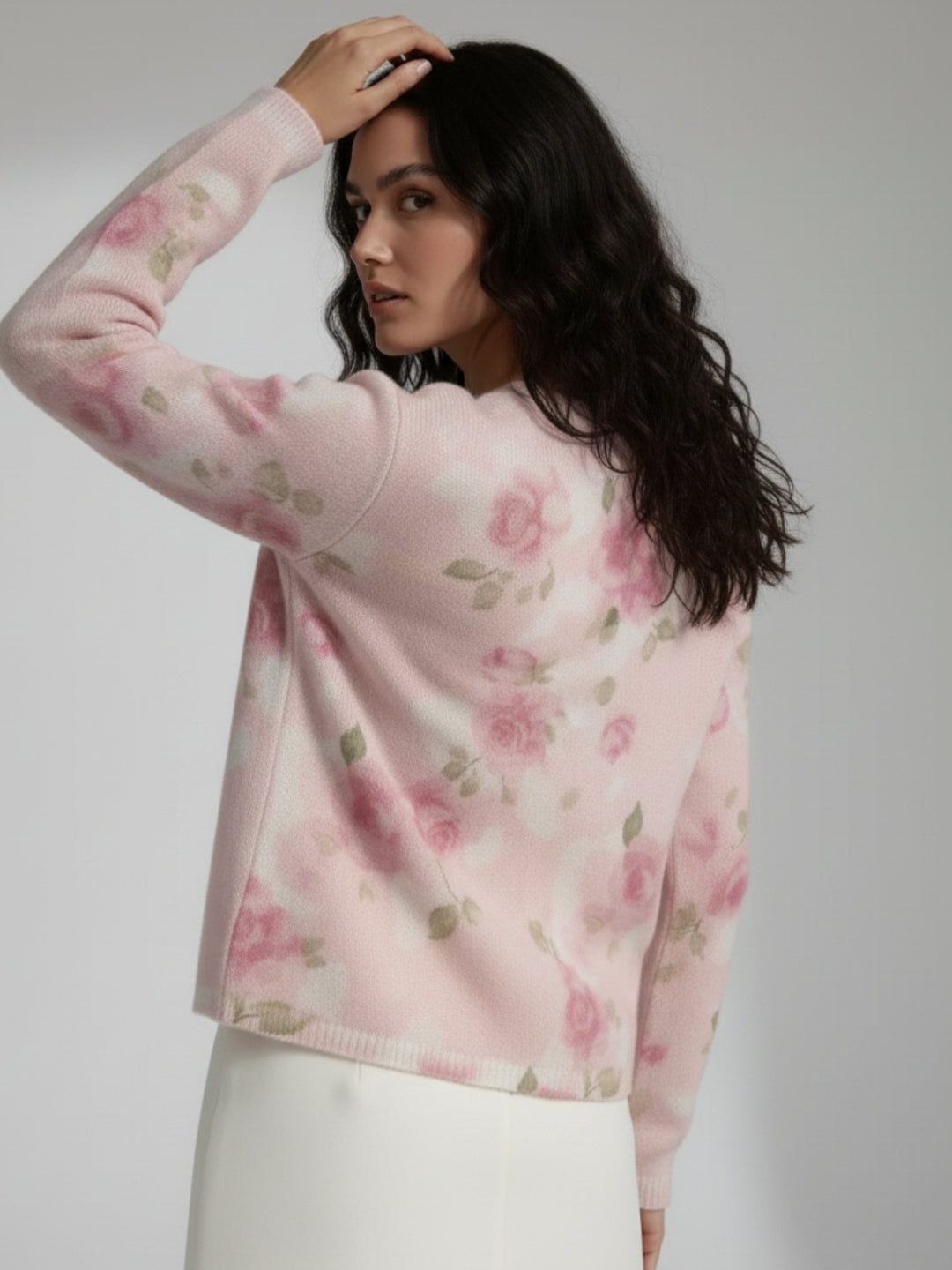 Cream Printed Button Down Cardigan