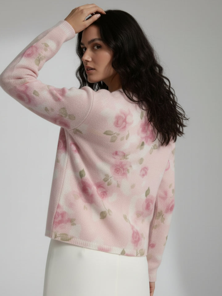 Cream Printed Button Down Cardigan