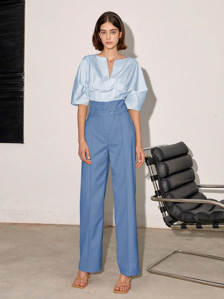 Blue High Waist Side Button Pant