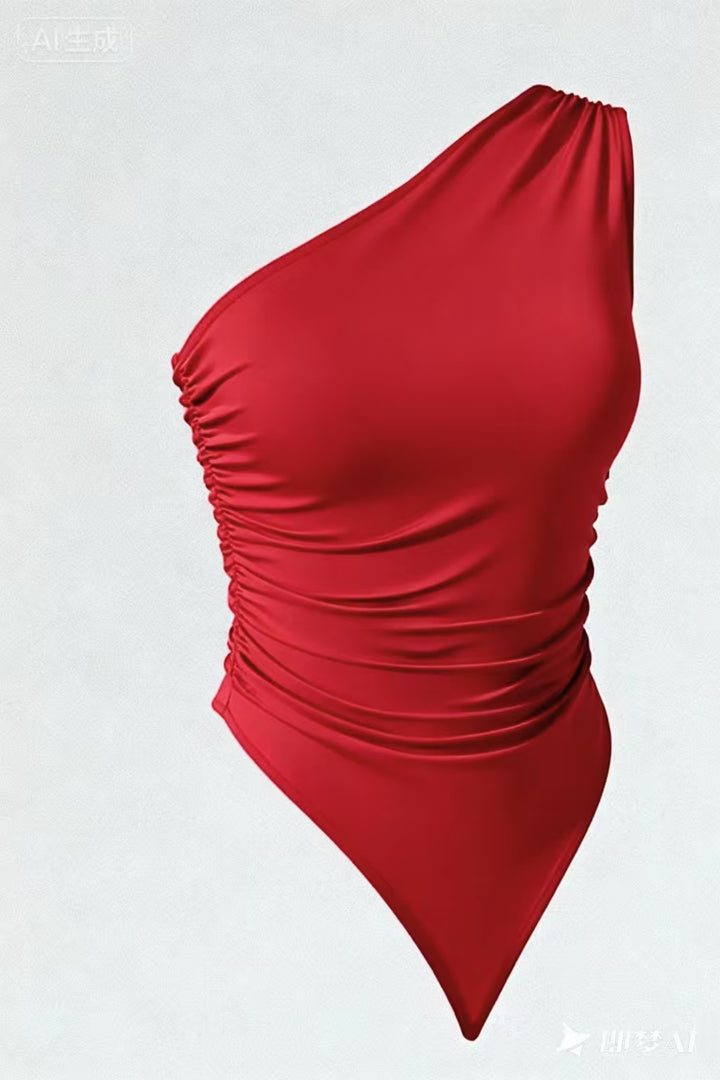 Red One Shoulder Asymmetrical Hem Top