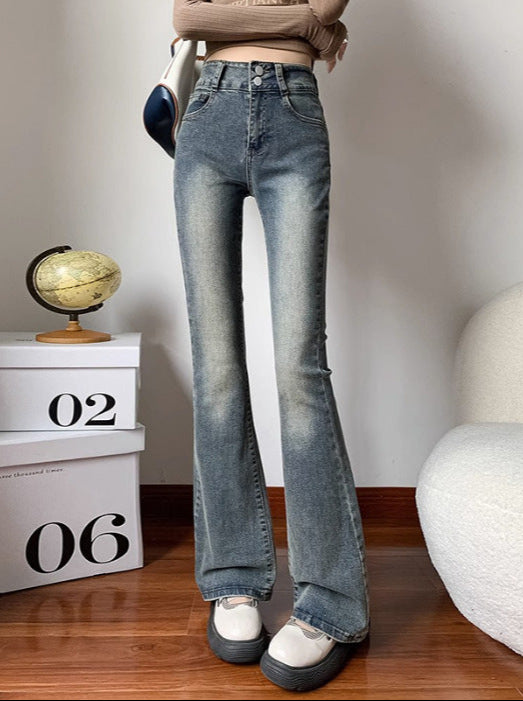 Blue Double Button Flared Jeans