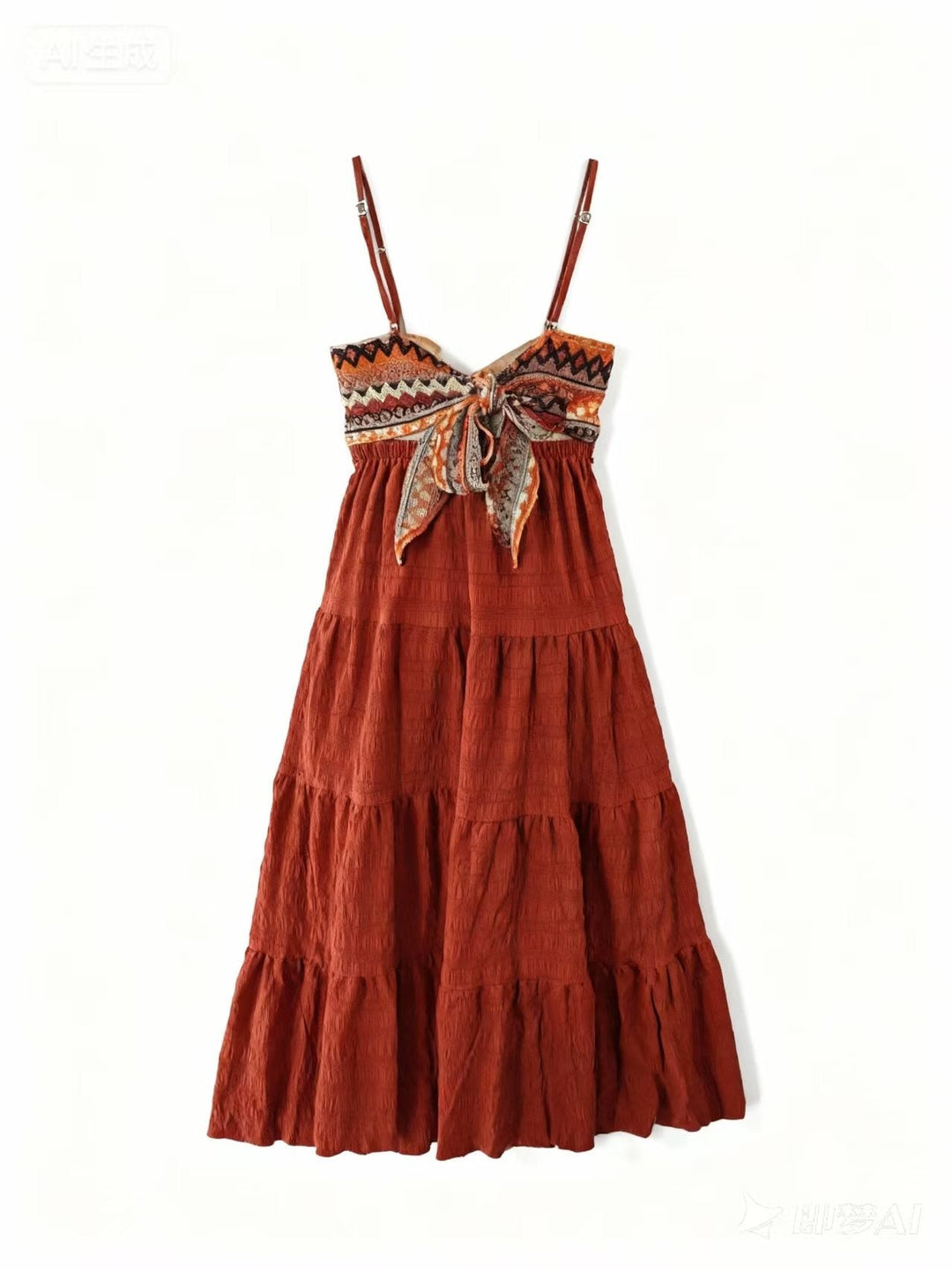 Orange Shoulder Strap Back Bow Tiered Dress