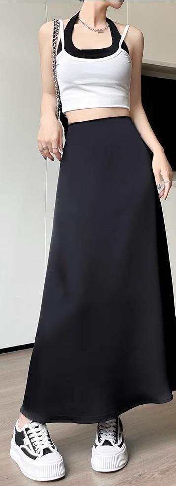Black A-Line Midi Skirt