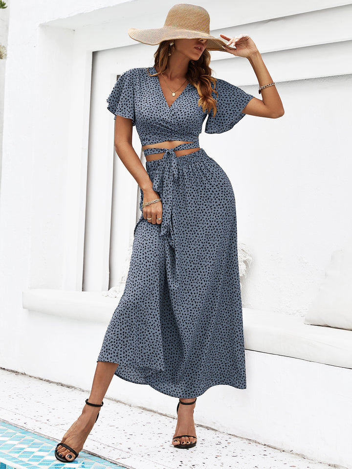 Blue Maxi Skirt And Cropped Top With Tie Up Co Ord Set