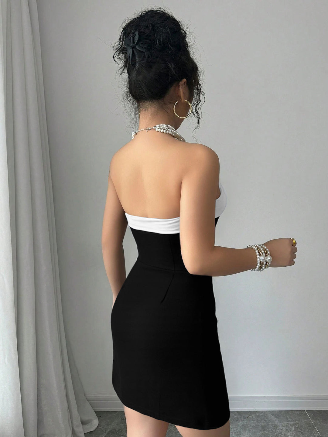 Black Off-Shoulder Contrast Colour Dress