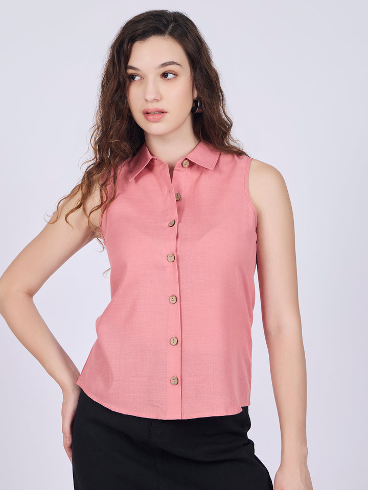Pink Cropped Sleeveless Shirt
