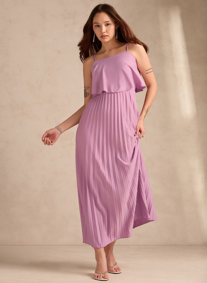 Pink Strappy Pleated Maxi Dress