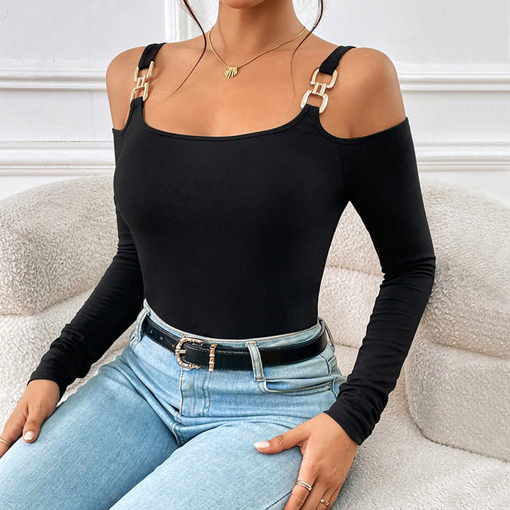 Black Cold Shoulder With Metal Straps