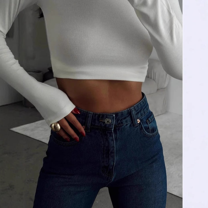 White High Neck Crop Top