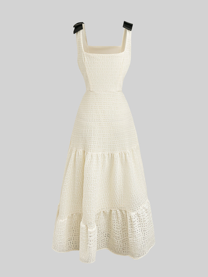 White Bow Attached Sleeveless Dress